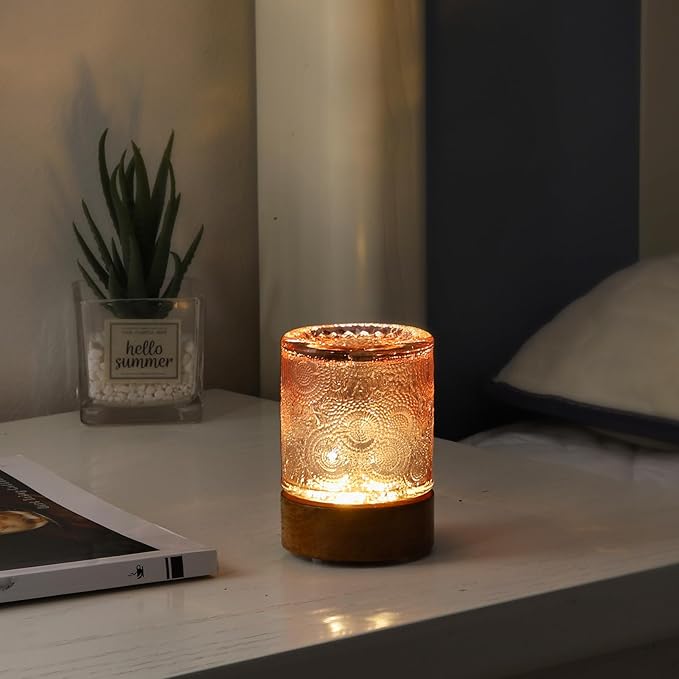 Mini Soft Warm Light Lamp Battery Operated Portable Night Light with Timer, Small Glass Vintage Dim Sleep Nightlights, Battery Powered Wireless Night Lights for Adults (1), Pink, M2-1-3