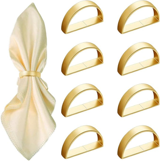 8 Pcs Matt Gold Napkin Rings - Metal Napkin Ring,Stainless Steel Napkin Rings for Table Settings Wedding Christmas Party Dinner Table(Semicircle)