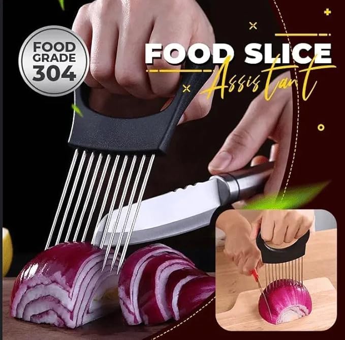 Stainless Steel Onion Slice Holder, Lemon Slicer Vegetable Cutter, Chopper Slicing Assistant Tool for Meat, Onion, Potato, Tomato Home Kitchen Tools (2 PCS)