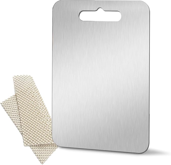 GYBETIN Titanium Cutting Board - Upgraded Thickened (0.08 in) Non-Deforming 100% Pure Titanium Cutting Boards with Non-Slip Pad, Food Grade Extra Large Cutting Boards (18 x 12 inch) (X-Large)