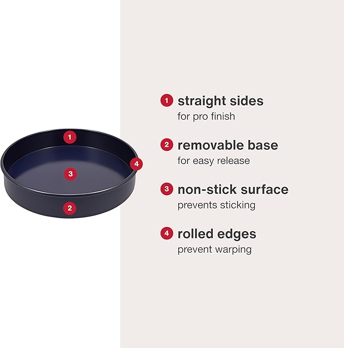 Zyliss E980196 Non-Stick Loose Base Round Sandwich Tin | 23cm/9in | Carbon Steel | Dark Blue | Cake Tin/Baking Tin/Bakeware/Cake Mould | Dishwasher Safe | 5 Year Guarantee