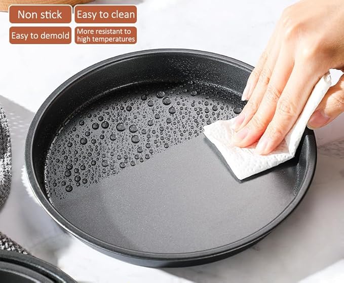 AKOAK 8" Pizza Pan, Non-Stick Pizza Pan, Round Pizza Pan for Oven, Reusable Heavy Duty Carbon Steel Pizza Pan, Black