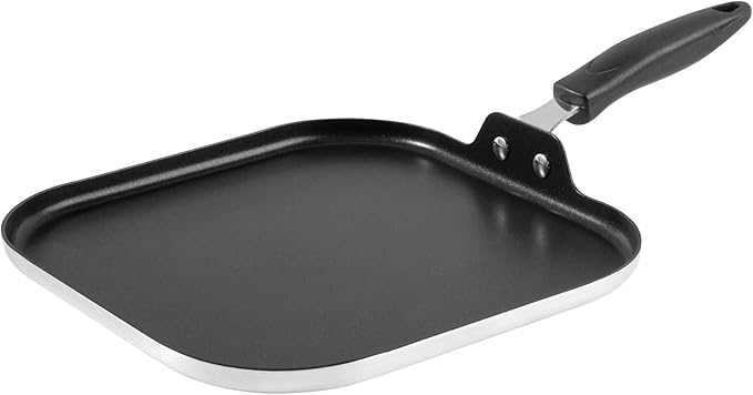 Restaurantware-Met Lux 11.3 Inch Square Griddles With Stay-Cool Handle, 10 No-Stick Flat Top Grills - Compatible With Gas And Electric, Durable, Aluminum Griddle Pans, Even-Heating, For Cooking Eggs