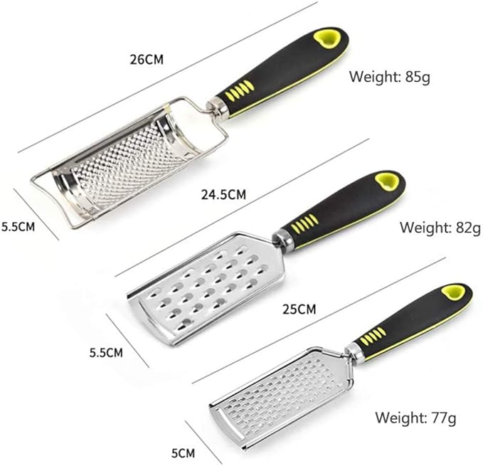 Kitchen Grater Set of 3, Stainless Steel Citrus Lemon Zester, Stainless Steel Grater, Cheese Grate, Ginger Zester, Sharp Blade and Ergonomic Handle, Easy to Clean,