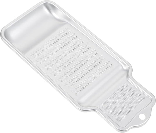 Garlic Ginger Grater with Groove Tray Portable Household Food Zester for Vegetables and Cheese Easy-clean Metal Scraping Tool for Food and Baking Ingredients