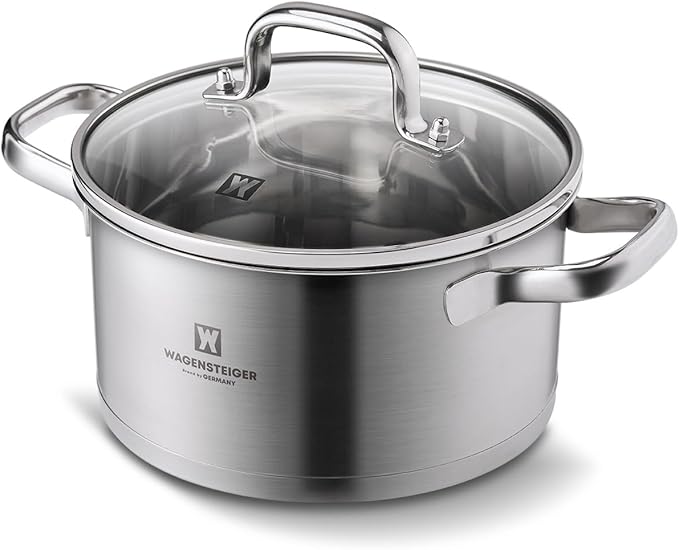 WAGENSTEIGER 2.82 Quart Stainless Steel Stock Pot, 3-Ply Construction with Aluminum Core, Tempered Glass Lid, Compatible with All Cooktops BPA free(7.68" Diameter)