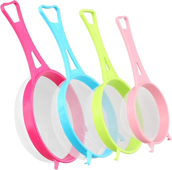 4Pcs/Set Fine Mesh Strainer Set, Kitchen Plastic Flour Colander Set, Solid-Liquid Separator Gadget with Non Slip Handles, for Yogurt Baking Kitchen Kefir Tea Juice Pasta(size:4pcs/set)