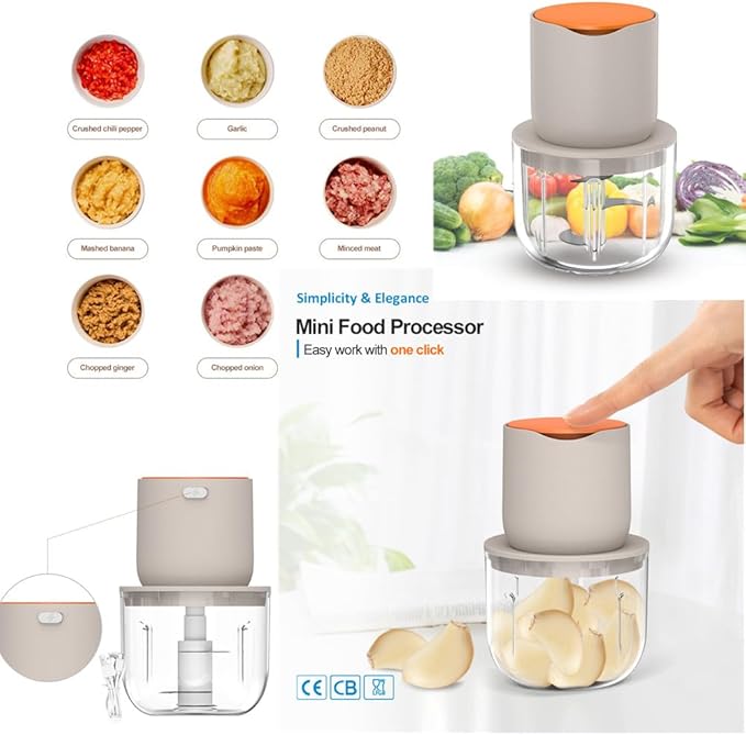 LVSENLIN Wireless Electric Food Processor，600ML Electric Food Chopper For Meat,Onions,vegetables,Garlic,Complementary Food, Meat Chopper Blender