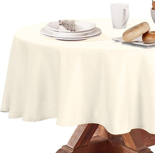 Obstal Round Table Cloth, Oil-Proof Spill-Proof and Water Resistance Microfiber Tablecloth, Decorative Fabric Circular Table Cover for Outdoor and Indoor Use (Ivory, 60 Inch Diameter)