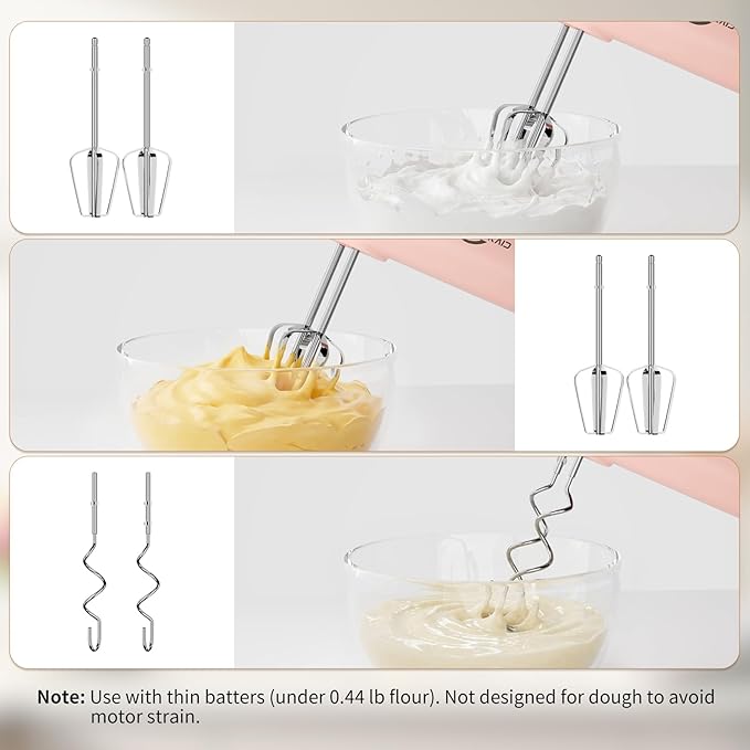 Hand Mixer Electric, 5 Speed Hand Mixer Electric Handheld with Turbo, WESTCOOKAID Lightweight Stainless Steel Beaters, Dough Hooks, Blending or Cooking (Pink)