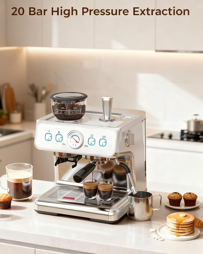 COWSAR 15 Bar Espresso Machine with Grinder & Milk Frother Steam Wand, 58mm Commercial Espresso Maker for Cappuccino and Latte, Perfect Expresso Coffee Machines for Home and Café Use