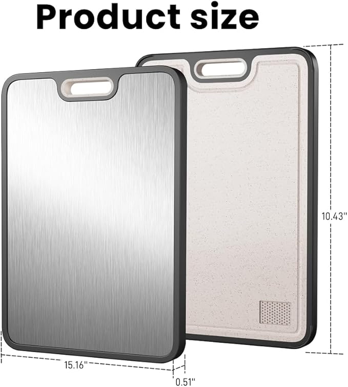 Lopwin Titanium Cutting Board, Dual-Side Cutting Board for Kitchen, Pure Titanium and Wheat Straw PP, Dishwasher Safe, Premium Kitchen Board, 15.5''