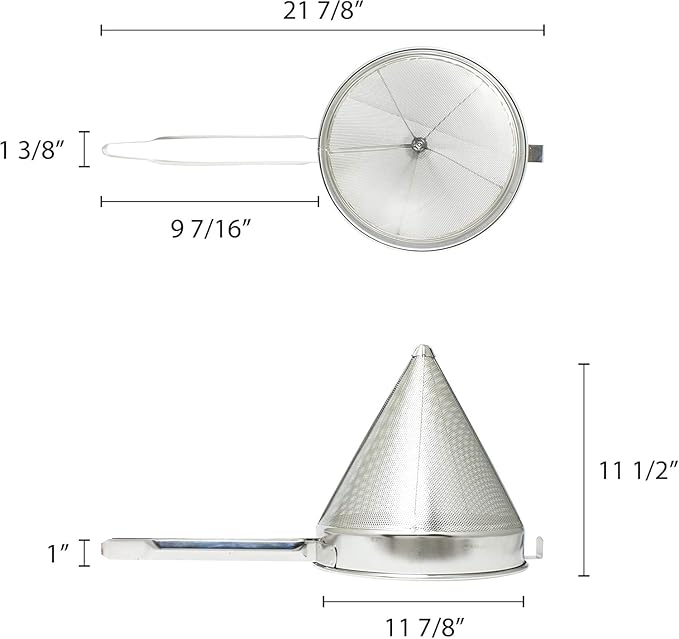 TrueCraftware- 6 qt. Stainless Steel 12" China Cap Strainer Fine Mesh- Cone Shaped Strainer Food Strainer Juice Strainer Kitchen Tools Food Colander For Straining Seeds Beans Sauces & More