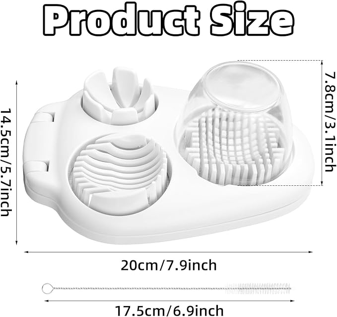 3-in-1 Egg Slicer for Hard Boiled Eggs, 3 Slice Modes Egg Cutter with 5 Cleaning Brushes 3-Way Stainless Steel Dicer Kitchen Chopper Gadget for Butter Mushroom Strawberry Tomato Kiwi Cherry