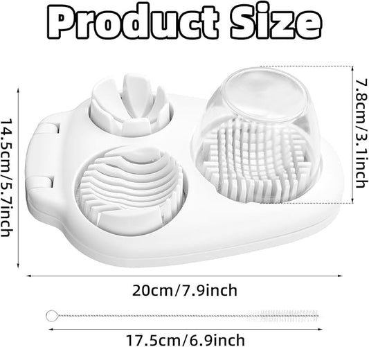 3-in-1 Egg Slicer for Hard Boiled Eggs, 3 Slice Modes Egg Cutter with 5 Cleaning Brushes 3-Way Stainless Steel Dicer Kitchen Chopper Gadget for Butter Mushroom Strawberry Tomato Kiwi Cherry