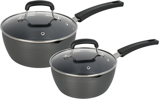 ONGIFT Nonstick Small Sauce Pan with Lid, 1.75 Quart and 2.4 Quart Sauce pan with Pour Spouts, Multipurpose Handy Little Saucepan with Stay Cool Handle, Small Pots for Cooking, Soups, Noodles, Milk