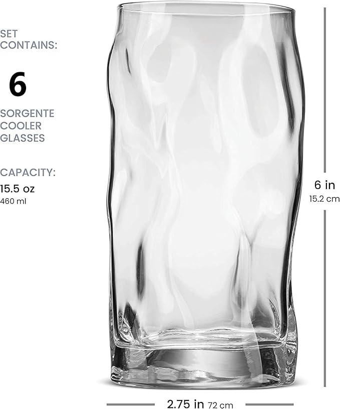 Bormioli Rocco Sorgente 15.5 oz. Cooler Glasses, Set of 6,