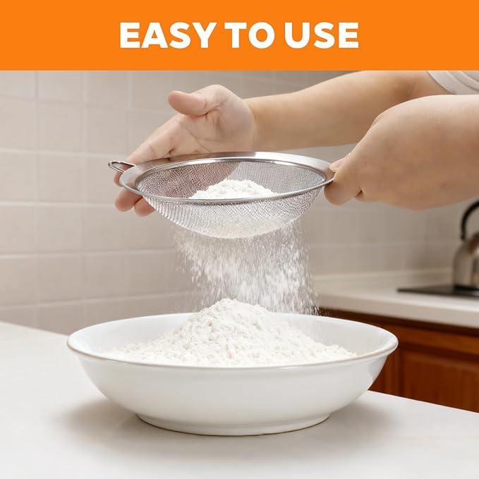 CEYAZYE 6Pcs Fine Mesh Strainers Set, Stainless Steel Colander, Sifters Sieves with Handles, Suitable for Sifting, Filtering Tea, Food, Juice, Pasta, Flour in Kitchen