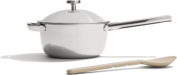 Our Place Mini Titanium Perfect Pot Pro | 2.75 Qt Cooking Pot with Lid & Silicone Spoon | PFAS-Free Nonstick, Fully-Clad Tri-Ply Stainless Steel & Aluminum | Induction & Oven-Safe to 1000°F | Chrome