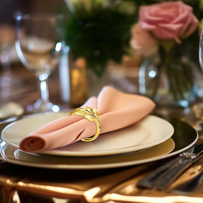 30 Pcs Gold Leaf Napkin Rings Set,Metal Napkin Ring Holders Buckles for Table Decorations, Napkin Holders for Cloth Napkins Adornment for Wedding,Christmas,Dinner, Party (Gold, One Size)