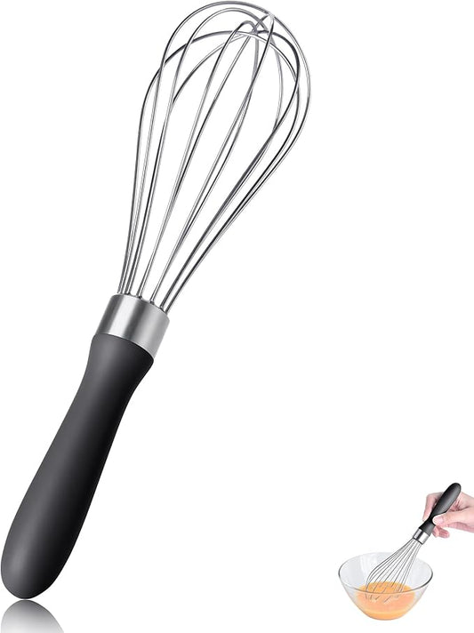 9.06 in Kitchen Wire Whisk, 18/10 Stainless Steel Metal Balloon Wisk Heavy Duty Egg Beater whisker Hand Mixer for Cooking, Baking, Mixing, Stirring, Sauce, Flour, chocolate（Small, Black）