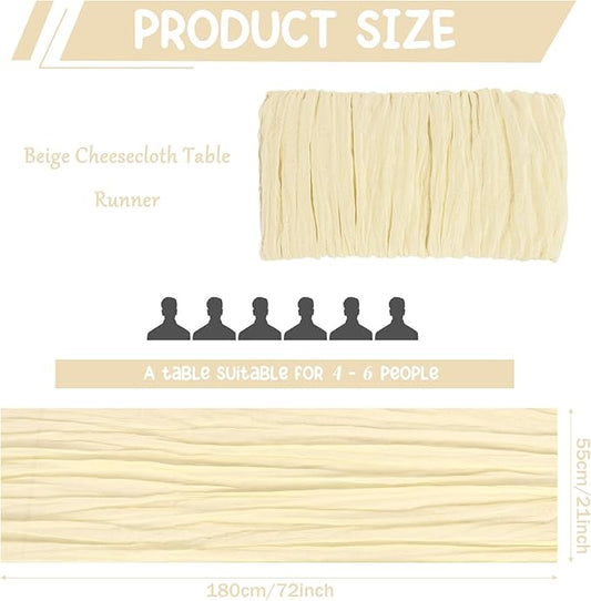 10 Pack Beige Cheesecloth Table Runner 6FT Boho Gauze Fabric Table Runner Vintage Rustic Sheer Runners for Wedding Party Bridal Baby Shower Long Table Decorations