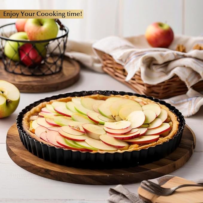 CFGUK 11 Inch Tart and Quiche Pan with Removable Bottom, Pie pans for baking, Non-stick Carbon Steel Quiche Pan for Pie, Mousse Cakes, Fruit and Desserts