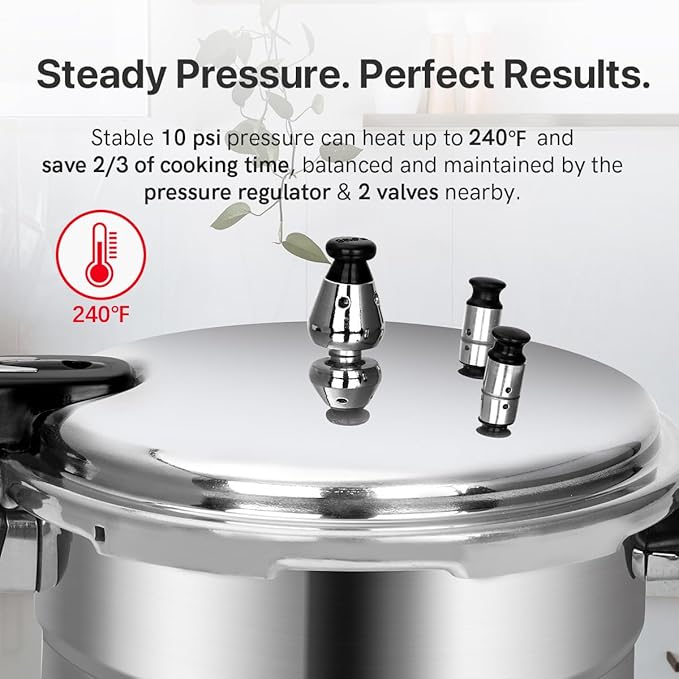 Fulgutonit 5.3 Quart Pressure Cooker, 10 Psi Induction Compatible Pressure Canner w/Multiple Pressure Control & Protection, Canning Rack Included