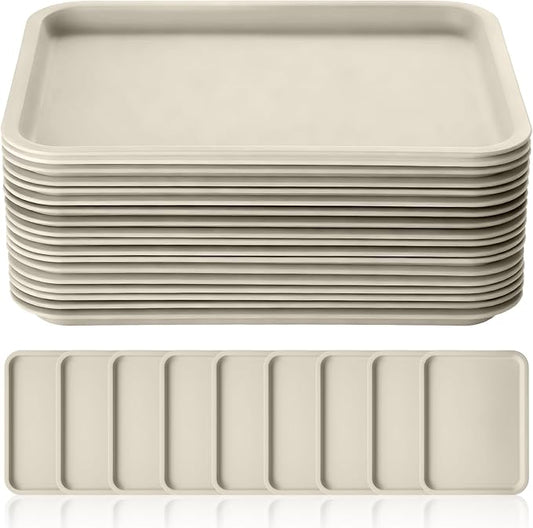 Gerrii 18 Pcs Plastic Fast Food Trays Bulk Restaurant Serving Cafeteria Tray Grill School Lunch Tray Rectangular Serving Platter for Kitchen Hotel Restaurant (Khaki,12 x 9 Inch)