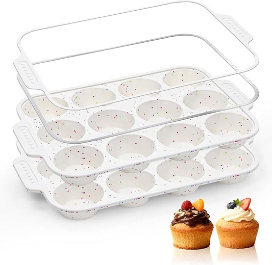 Vinino 2-Pack Silicone Muffin Pan for Baking with Metal Reinforced Frame, 12 Cups Regular Size Silicone Cupcake Pan with Non-Slip Handle, Nonstick Muffin Tray for Oven, BPA Free, Dishwasher Safe
