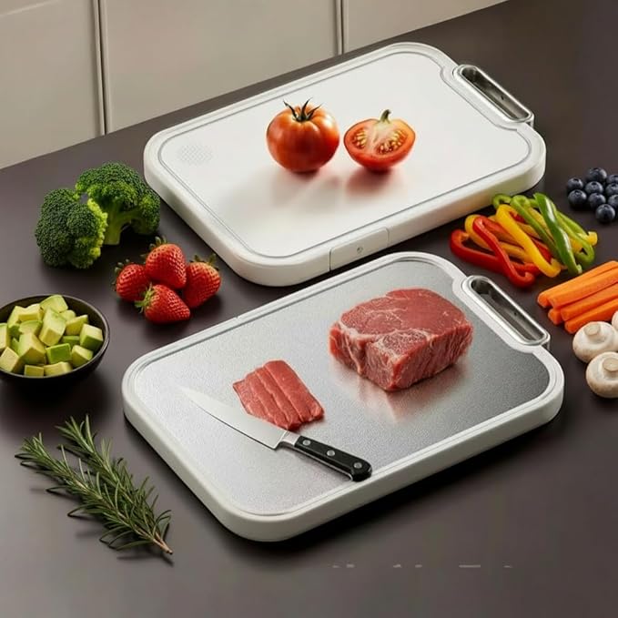 Cutting Board for Kitchen, Cutting Boards Non Toxic Double Sided Metal Pure Titanium and Wheat Straw PP Chopping Board Food Grade Easy to Clean Large Size 16"*10"*0.9"