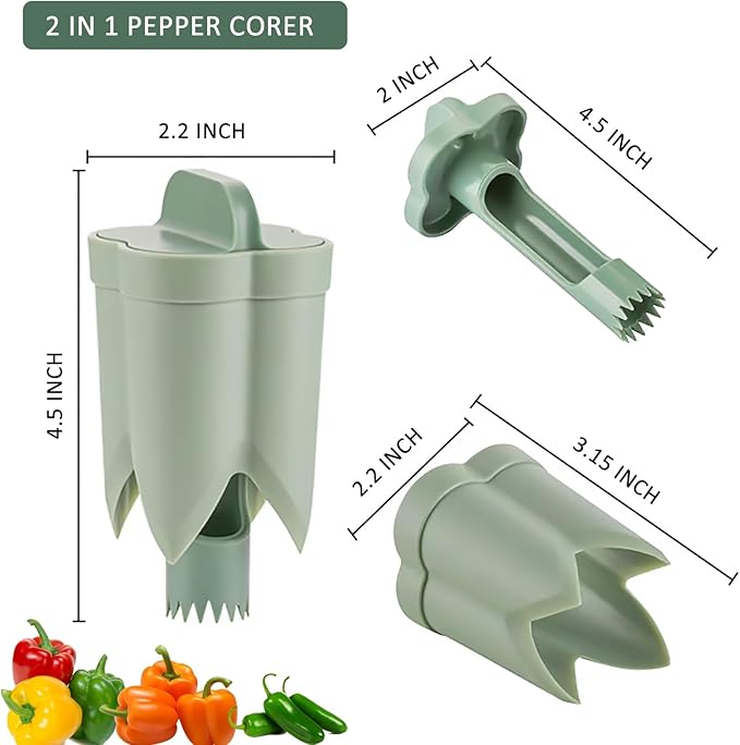 Pepper Corer Seed Remover, Pepper Seed Corer Remover Tool, Bell Pepper Core Cutter Deseeder, 2 in 1 Fruit & Vegetable Core Tools for Kitchen Family Camping BBQ
