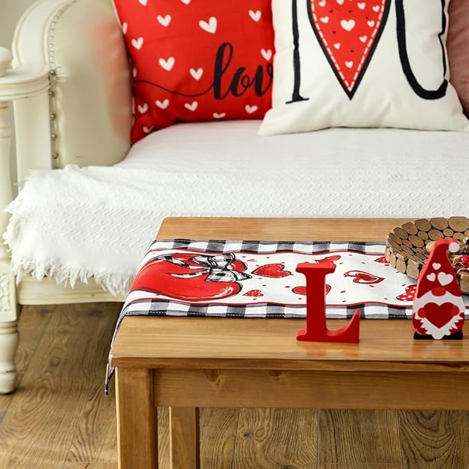 GEEORY Valentine's Day Table Runner 13 x 60 Inch, Red Hearts Polka Dots Decorative Farmhouse Table Decoration for Kitchen Dinning, Indoor Outdoor Dinner Party GT138-60