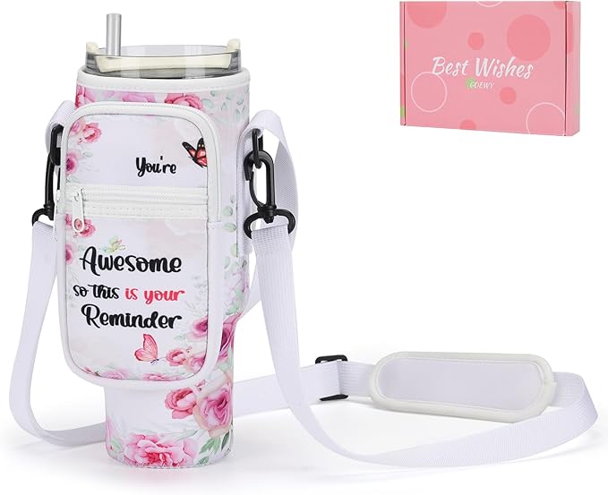 Water Bottle Carrier Bag for Stanley 40/30 oz Tumbler with Phone Pocket Neoprene Water Bottle Holder with Shoulder & Handheld Strap Stanley Cup Accessories