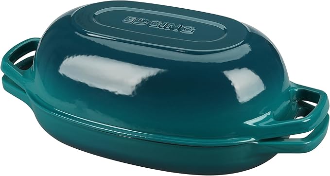 EDGING CASTING Enameled Cast Iron Oval Dutch Oven Pot with Lid, Dutch Oven for Sourdough Bread Baking, Oval Bread Pan, Bread Oven, Bread Dutch Oven, 5qt, Darkcyan