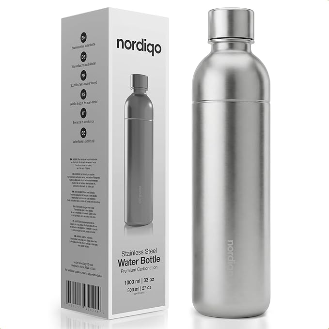 Stainless Steel Carbonating Bottle 33 oz | Compatible with Aarke Carbonator 3, Sodastream (Excl. model Aqua Fizz + Jet) & many others | Dishwasher Safe | No Expiration Date