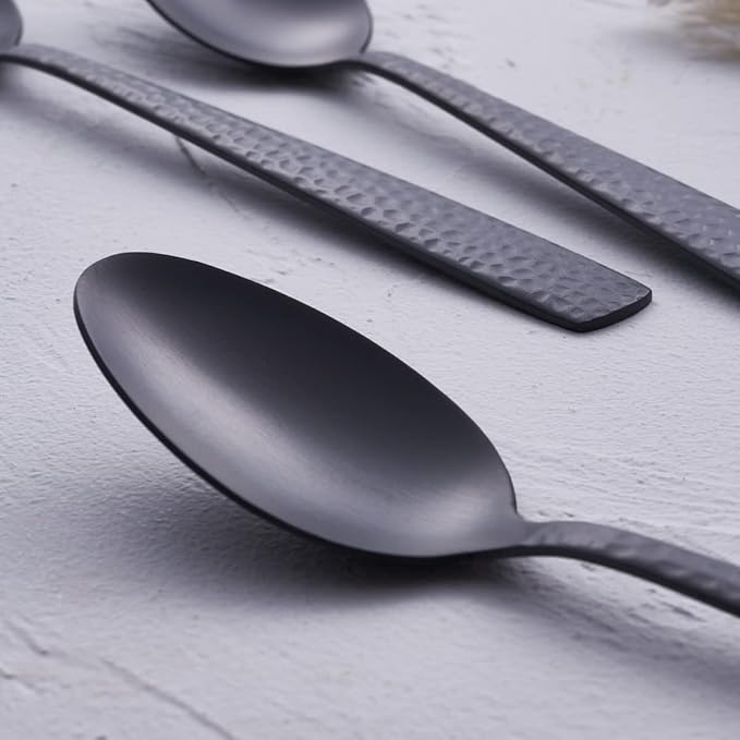 Matte Black Teaspoon Set of 6, FULLYWARE 7.0 inches Stainless Steel Black Metal Coffee Dessert Spoons, Satin Finish
