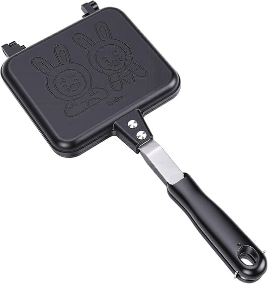 Fabater Maker, Grilled and Panini Maker, Double Sided Non Stick Frying Pan with Pattern, Stovetop Toasted Grill Press Flip Pan for Home Kitchen Breakfast