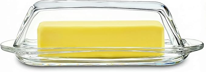 7 Inches Glass Butter Dish with Lid for Countertop - Crystal Glass Butter Keeper Elegant Clear Butter Holder Tray for 1 Stick East Coast,Dishwasher Safe