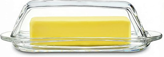 7 Inches Glass Butter Dish with Lid for Countertop - Crystal Glass Butter Keeper Elegant Clear Butter Holder Tray for 1 Stick East Coast,Dishwasher Safe