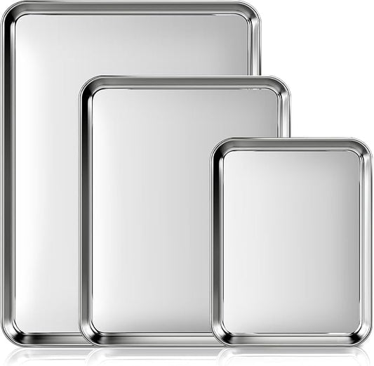 Stainless Steel Cookie Sheets Set of 3, 9/12/16 Inch Non Stick and Heavy Duty and Easy Clean