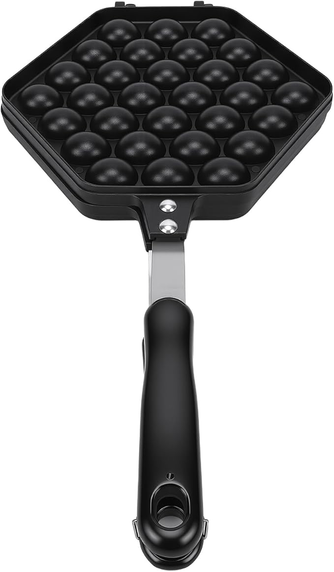 Zerodis Stovetop Waffle Pan Waffle Irons Maker with Ergonomic Handle Non Slip Even Heating Bubble Type Versatile Griddle Frying Pan for Baking Breakfast 15.7x8.5x1.7in Stovetop