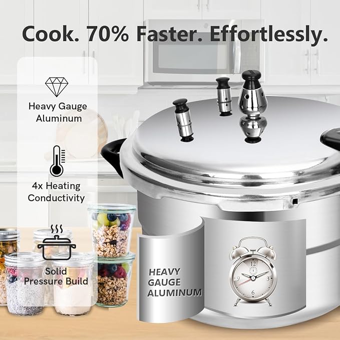 Fulgutonit 5.3 Quart Pressure Cooker, 10 Psi Induction Compatible Pressure Canner w/Multiple Pressure Control & Protection, Canning Rack Included