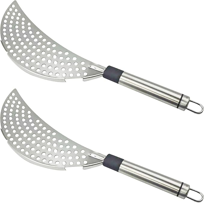 2Pcs Crescent Pot Strainer Stainless Steel Handheld, Versatile Kitchen Tool for Draining Spaghetti, Noodles, Vegetables, and Fruits