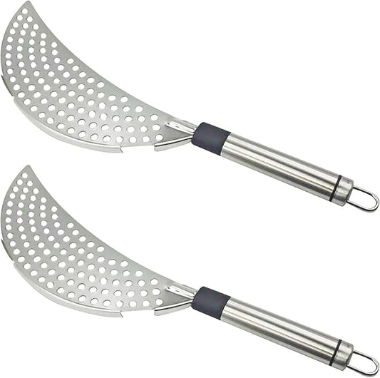 2Pcs Crescent Pot Strainer Stainless Steel Handheld, Versatile Kitchen Tool for Draining Spaghetti, Noodles, Vegetables, and Fruits