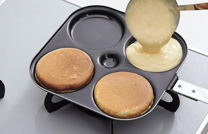 Shimomura Planning 37547 Fried Egg Pancake Frying Pan, Made in Japan, For Direct Fire, 3.1 inches (8 cm), Dividers, 4 Holes, Round Shape, Easy Baking, Large Grill, Imagawa-yaki, Breakfast, Pastry