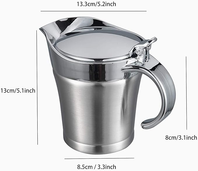 16OZ Gravy Boat Stainless Steel Gravy Warmer Serving Sauce Jug with Lid 450ML