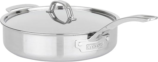 Viking PureGlide Pro 3-Ply Nonstick Sauté Pan with Lid, Made without PFAS, 4.5-Quart Induction Deep Frying Pan with Helper Handle, Metal Utensil Safe Titanium Nonstick Surface, Oven Safe to 600F
