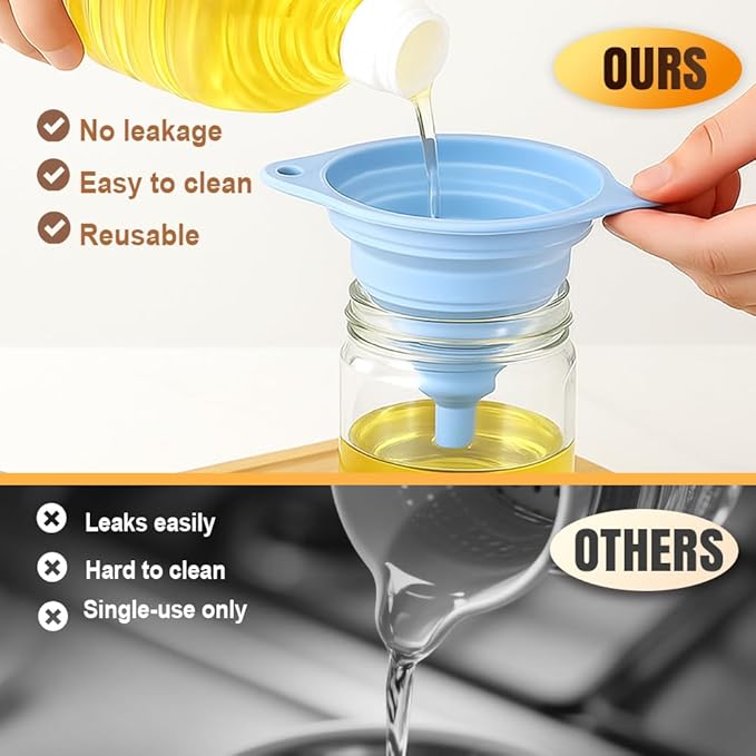 Kitchen Funnel Set 3 Pack, 2025 New Funnels for Kitchen Use Filling Bottles, Silicone Collapsible Funnel, Small Funnels for Filling Small Bottles, for Water Bottle Liquid Transfer (6PCS)