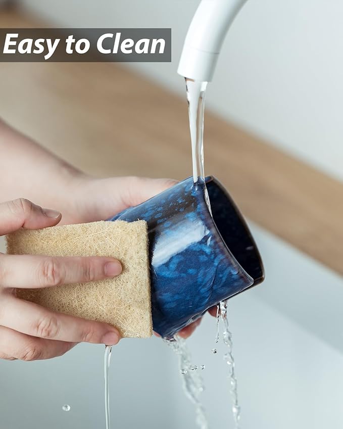 Kitchen Sponge Holder, Ceramic Sponge Organizer Scrubby Holder Dish Rack for Kitchen and Bathroom, Farmhouse Decor, Blue